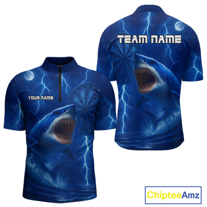 Custom Shark Dark Blue Lightning Dartboard Darts 1/4-Zip Shirt For Men Darts Team Jersey NYN0966