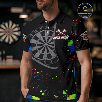 Red Dartboard Multicolored Splashes Men's Darts Shirt - Custom Name For Players NYN0494