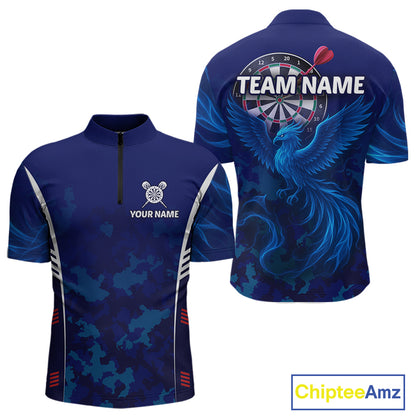 Men's Custom Darts Shirt With Cobalt Phoenix Camouflage Pattern And Dartboard NYN0263