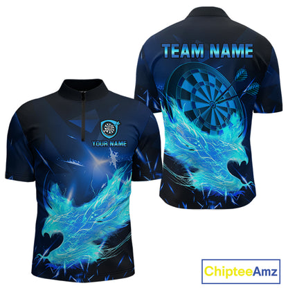 Blue-Lightning Eagle Dartboard Men's Darts 1/4 Zip Shirt Custom Name For Darts Jersey NYN0735