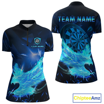 Blue-Lightning Eagle Dartboard Women's Darts 1/4 Zip Shirt Custom Name For Darts Jersey NYN0735