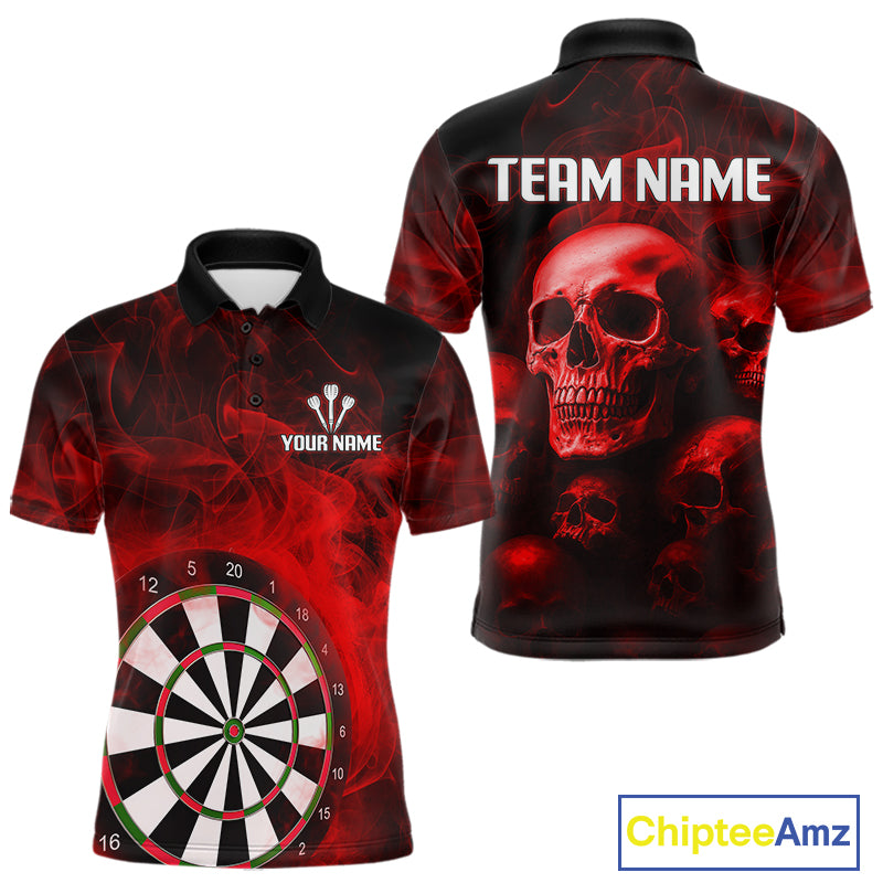 Red Smoke Dartboard & Multi Skulls Men's Darts Shirt - Custom Name For Players NYN0572