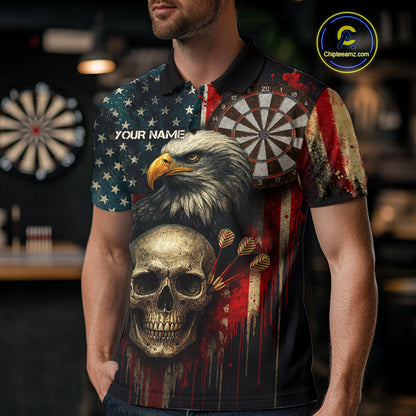Personalized US Flag & Eagle Grunge Patriotic Darts Shirt For Men, Darts Team Shirt NYN1095