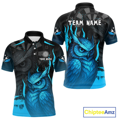 Men’s Darts Shirt With Navy Owl And Grunge Dartboard, Custom Name Option NYN0305