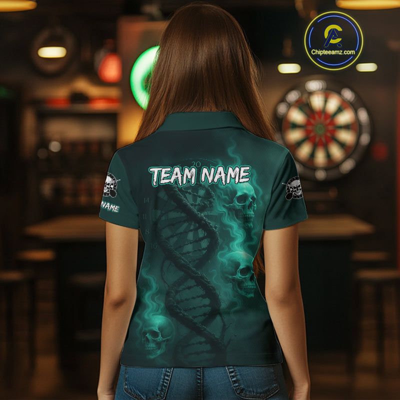 Darts - It's Is In My DNA Personalized Turquoise Dart Shirt For Women Skull Dartboard Dart Team Shirts NYN1124