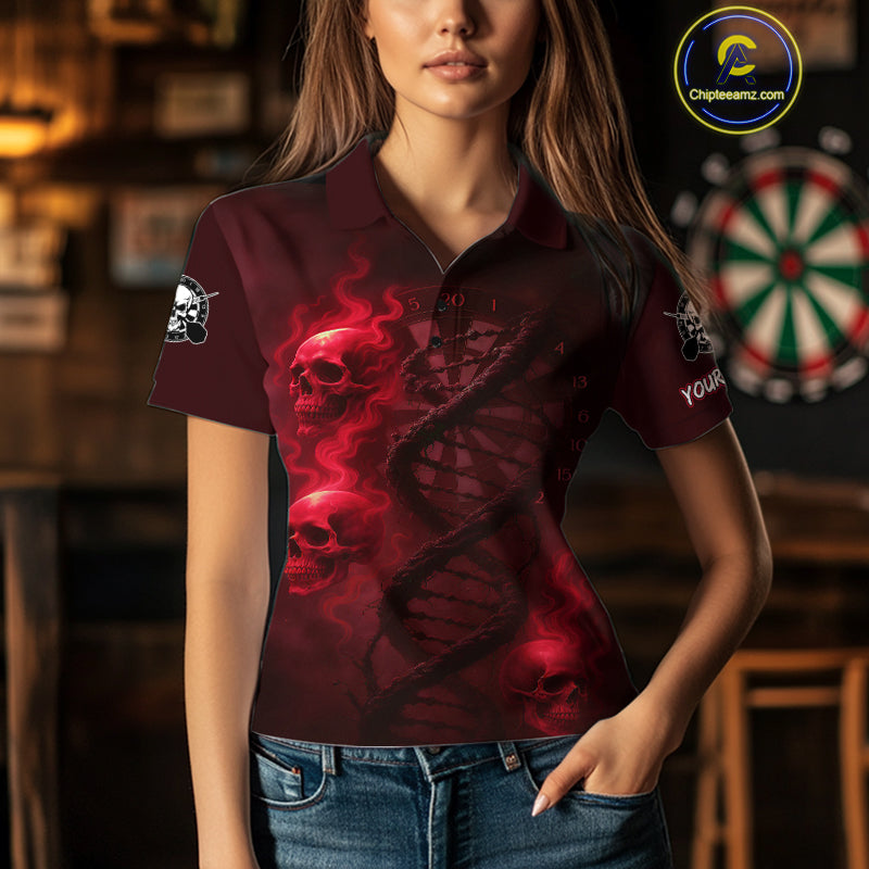 Darts - It's Is In My DNA Personalized Red Dart Shirt For Women Skull Dartboard Dart Team Shirts NYN1125