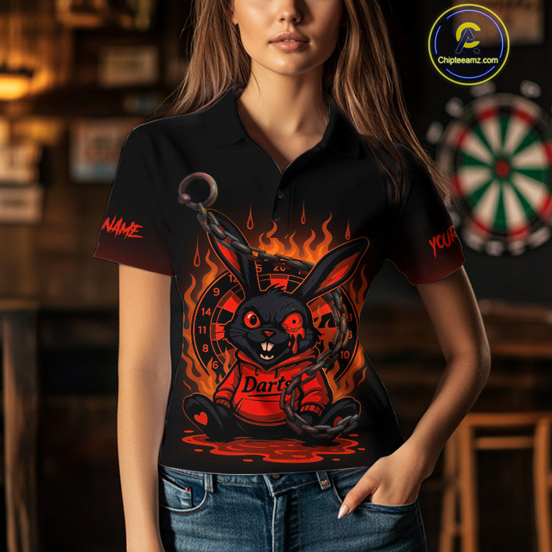 Flaming Rabbit & Orange Dartboard Darts Shirt For Women - Custom Name & Team Jersey NYN0594