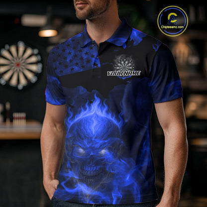 US Flag & Skull Custom Patriotic Blue Dart Polo Shirts For Men, Dart Team Jerseys NYN0787