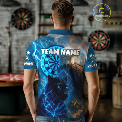 Custom Darts Shirt For Men Lightning Eagle Panther Dartboard Dart Team Jerseys | Blue NYN1150