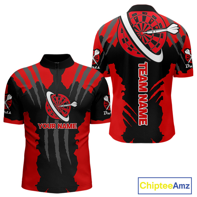 Red Darts Shirt With Claw Mark Design - Custom Team & Name Shirt For Men NYN0339