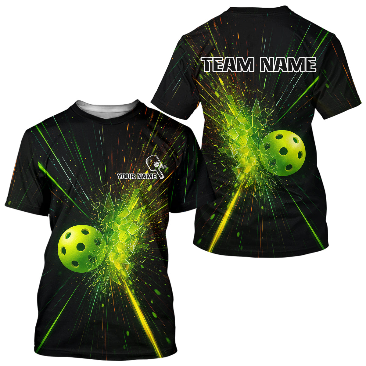 Custom Men Pickleball T-Shirt Personalized Breaking Glass With Green Pickleball Lovers  NYN1171