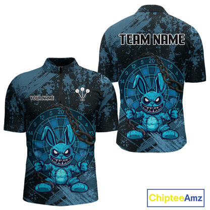 Crazy Rabbit Dartboard Arrows Grunge Darts Shirt For Men - Custom Name & Team | Opt1 - Blue NYN0628