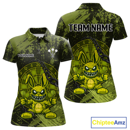 Crazy Rabbit Dartboard Arrows Grunge Darts Shirt For Women - Custom Name & Team | Opt2 - Military NYN0629