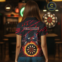 Load image into Gallery viewer, Flaming Darts &amp; US Flag Eagle Women's Red Darts Polo Shirt - Custom Name For Dart Players NYN0802