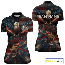 Load image into Gallery viewer, Women's Patriotic Darts Shirt Personalized US Flag Lion Dartboard Outfit Team Dart Jersey NYN1212