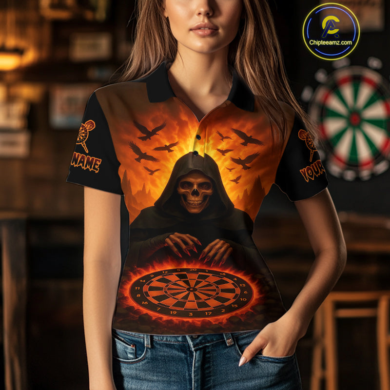 Custom Dart Jerseys For Women Skull Flame Dartboard, Outfits Dart Team Shirts NYN1228