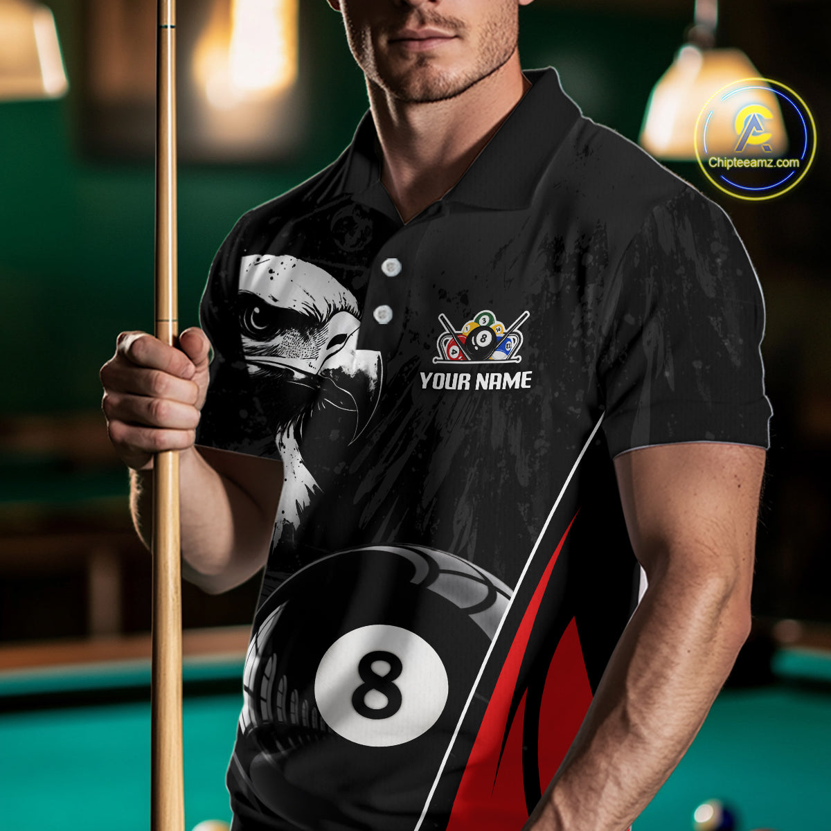 Grey Grunge Eagle Billiard Shirts For Men Custom Pool 8 Ball Billiard Team Jerseys NYN2299