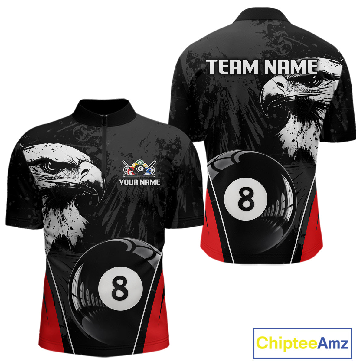 Grey Grunge Eagle Billiard Shirts For Men Custom Pool 8 Ball Billiard Team Jerseys NYN2299