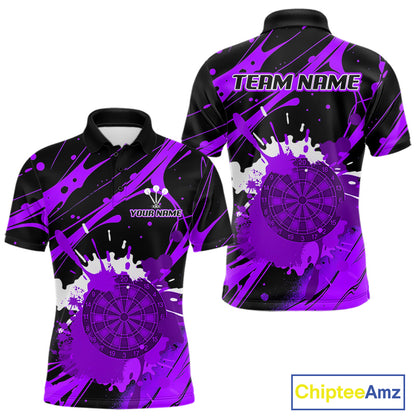 Splashed Color Dartboard Grunge Men's Darts Shirt Custom Name & Team | Opt2 - Purple NYN0649