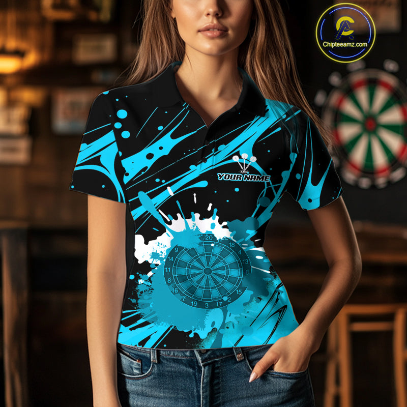 Splashed Color Dartboard Grunge Women's Darts Shirt Custom Name & Team | Opt3 - Turquoise NYN0650