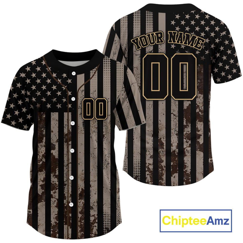 USA Flag Grunge Men's Baseball Shirt Custom Brown Patriotic Baseball Jersey For Newborns NYN0841