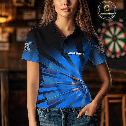 Goat Dartboard & Dart Arrow Funny Darts Shirt For Women Custom Name & Team | Opt1 - Blue NYN0670