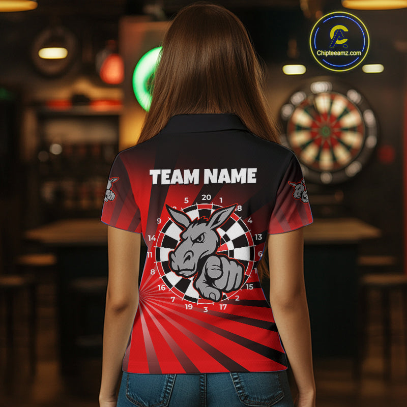 Goat Dartboard & Dart Arrow Funny Darts Shirt For Women Custom Name & Team | Opt2 - Red NYN0671
