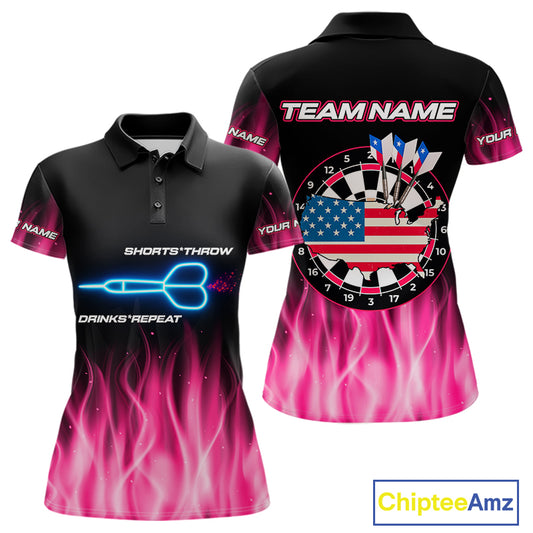 US Flag Dartboard & Dart Arrows Custom Flaming Darts Shirt For Women | Opt1 - Pink NYN0676