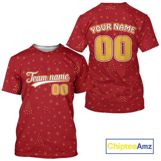 Custom Red Snowflake Xmas Baseball T-Shirt For Men Merry Christmas Baseball Shirt NYN1301
