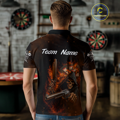 Flaming Grim Reaper Custom Name Darts Jersey For Men Skull Darts Shirt For Players NYN0447