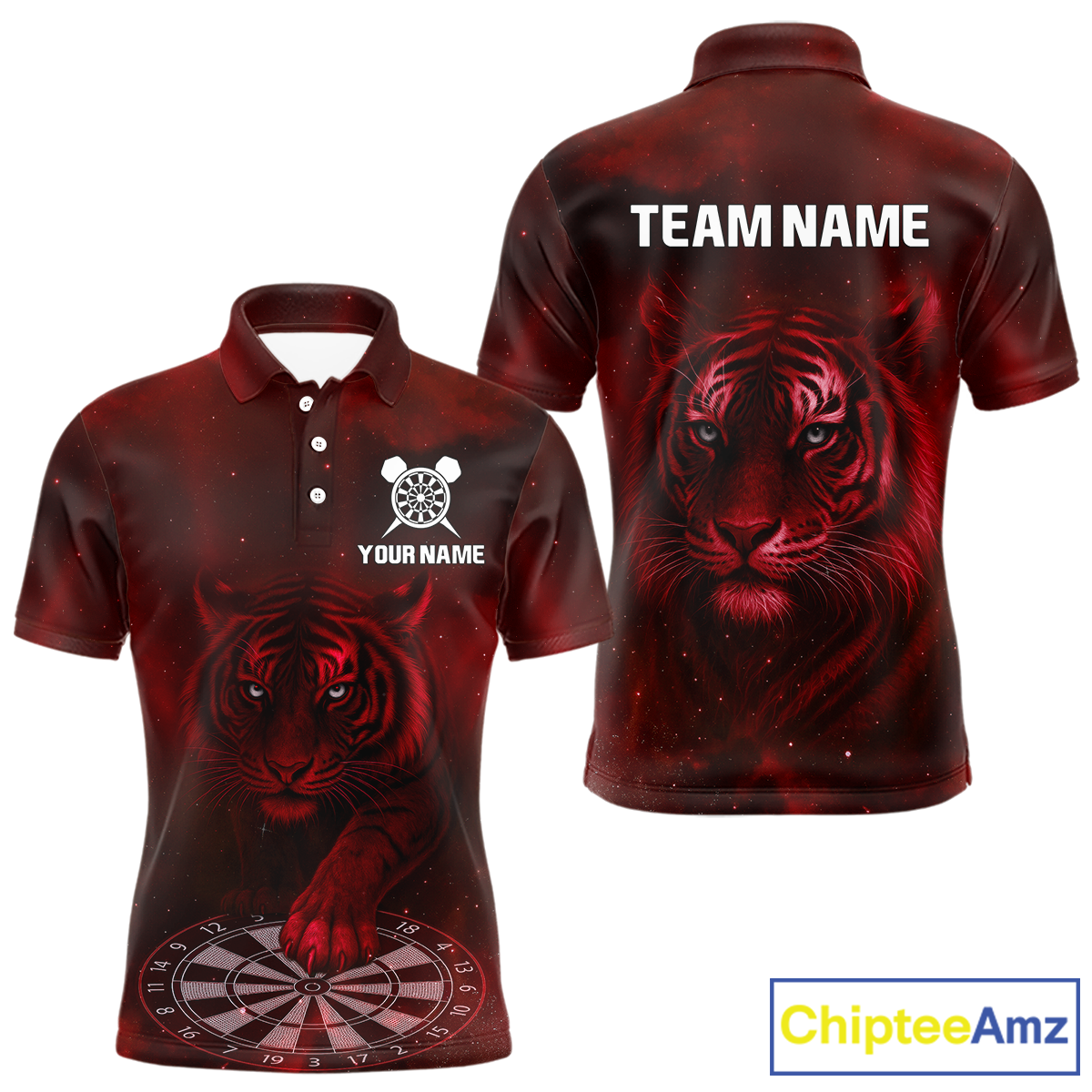 Red Galaxy Tiger Dartboard Men's Darts Team Shirt - Custom Name For Darts Jersey NYN0467