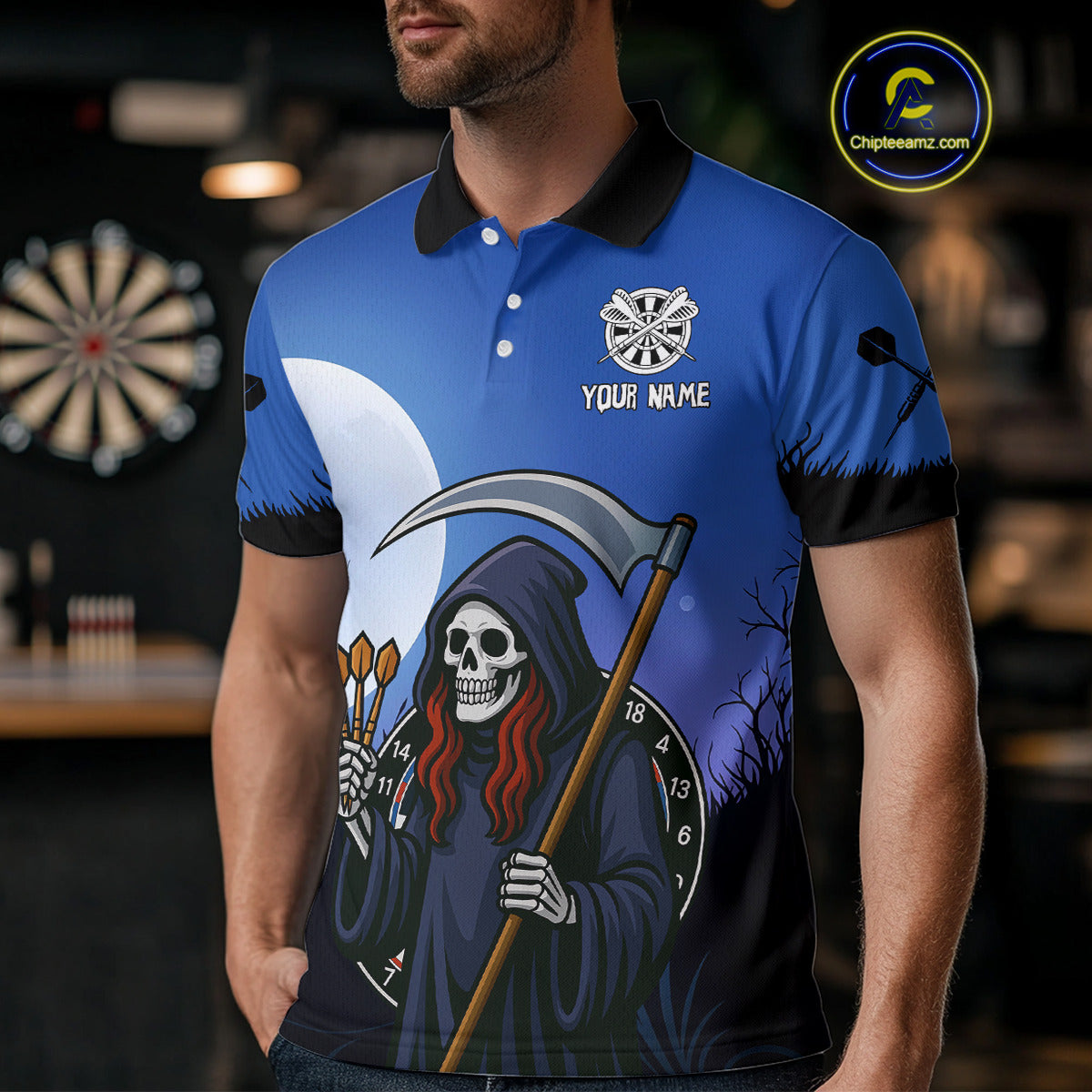 The Reaper Darts Gothic Style Men's Darts Team Shirt - Custom Name For Players NYN0497