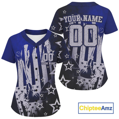 Blue Patriotic Baseball Jersey For Women Personalized US Flag Baseball Shirt With Newborn NYN1011