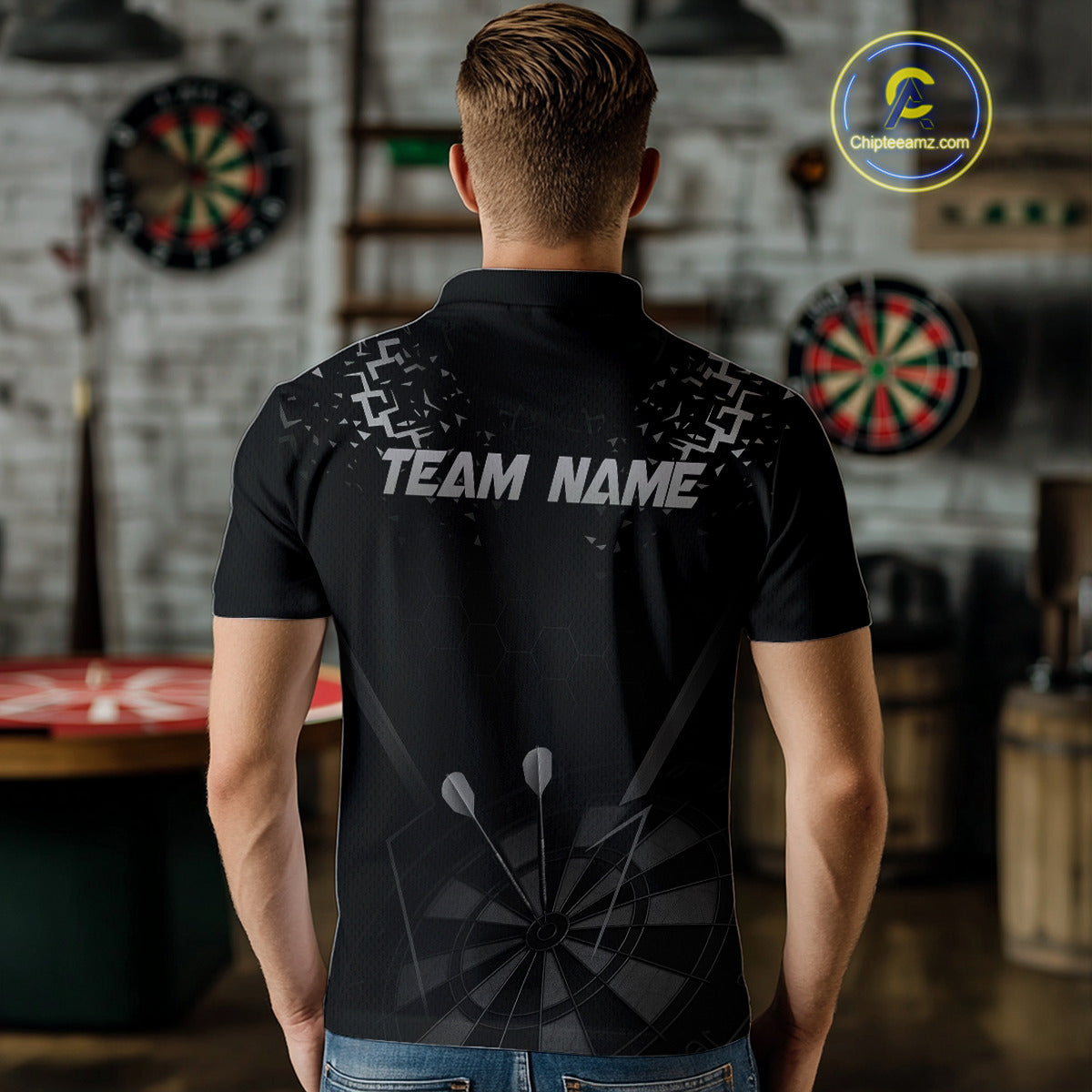 Personalized Dart Shirt For Men With Black Dartboard And Silver Darts Arrows NYN0281