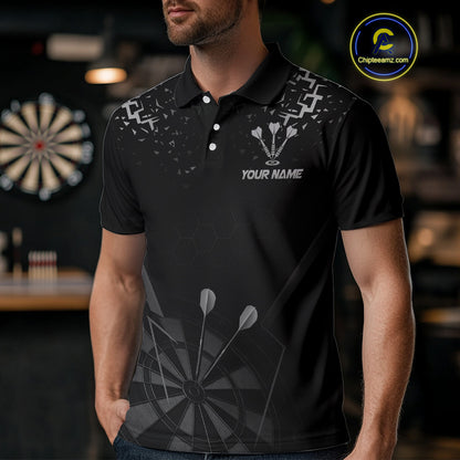 Personalized Dart Shirt For Men With Black Dartboard And Silver Darts Arrows NYN0281
