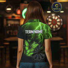 Load image into Gallery viewer, Custom Women's Polo Darts Shirt With Emerald Lightning &amp; Glowing Butterfly, Darts Jersey NYN1021