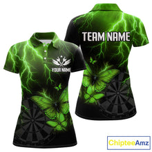 Load image into Gallery viewer, Custom Women's Polo Darts Shirt With Emerald Lightning &amp; Glowing Butterfly, Darts Jersey NYN1021