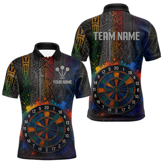Custom Men's Darts Shirt With Splashed Art Dartboard And Multi Color Pattern NYN0292