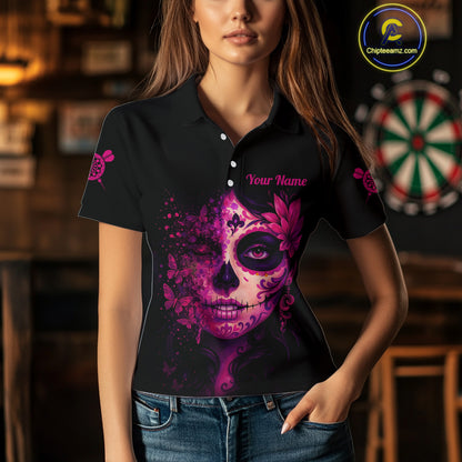 Women’s Darts Team Shirt - Blossom Skull & Floral Dartboard | Custom Name Option NYN0315