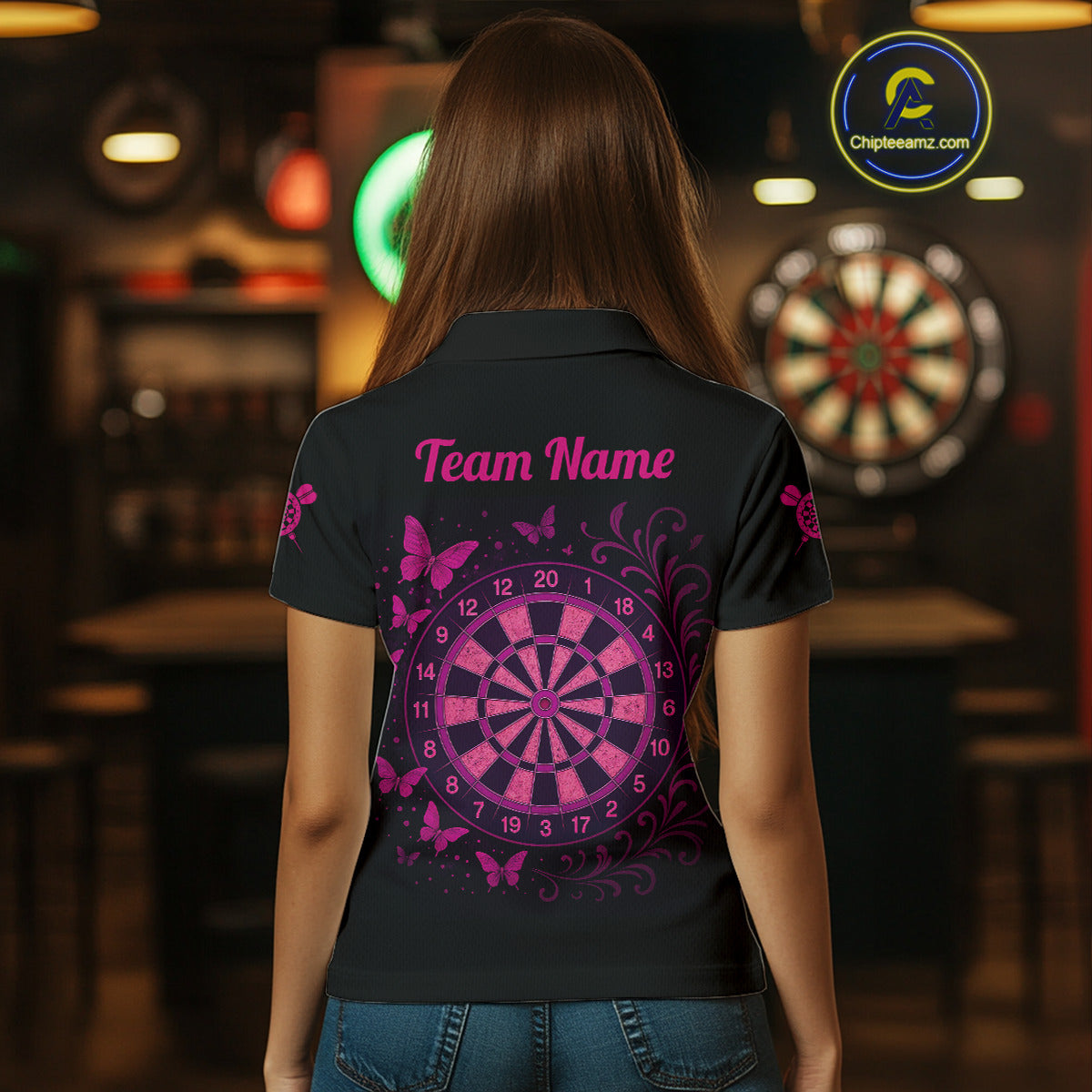 Women’s Darts Team Shirt - Blossom Skull & Floral Dartboard | Custom Name Option NYN0315