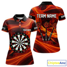 Load image into Gallery viewer, Orange Waving Lines Flame Dart Arrow Women's Darts Shirt - Custom Name &amp; Team Jersey NYN0588