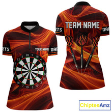 Load image into Gallery viewer, Orange Waving Lines Flame Dart Arrow Women's Darts Shirt - Custom Name &amp; Team Jersey NYN0588