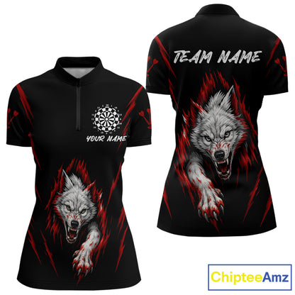 Custom Women's Dart Team Shirt -  Pearl Wolf Clawing - Personalized Team Name & Player NYN0335