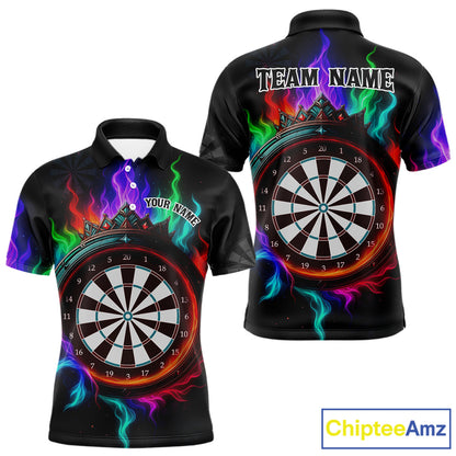Multicolor Flaming & Red Dartboard Darts Shirt For Men - Custom Name & Team Jersey NYN0620