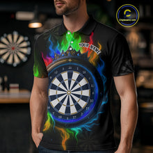 Load image into Gallery viewer, Multicolor Flaming &amp; Blue Dartboard Darts Shirt For Men - Custom Name &amp; Team Jersey NYN0621