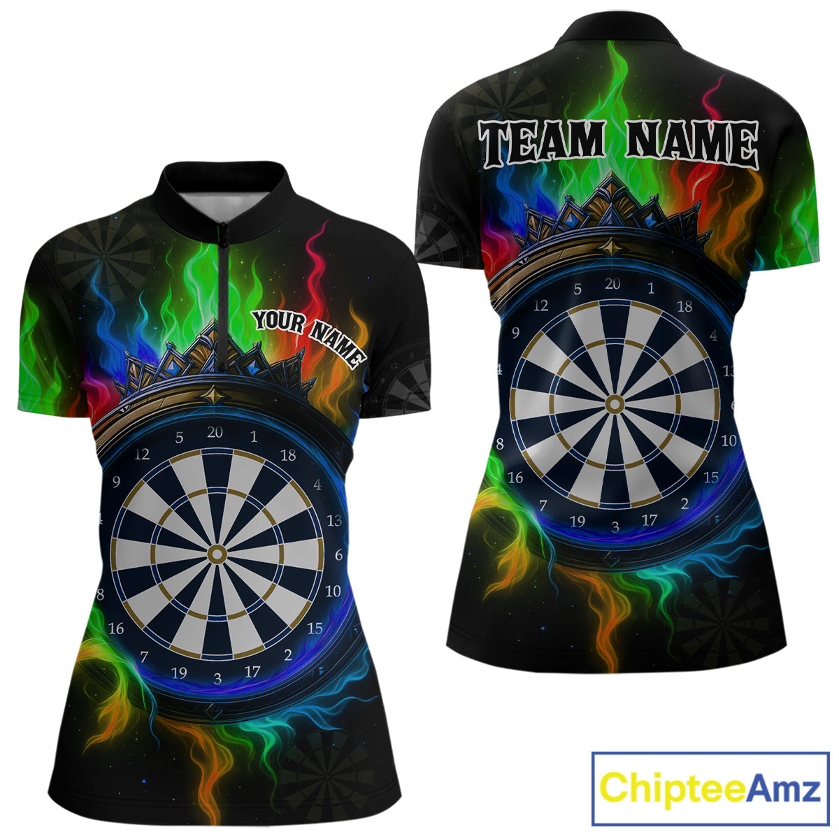 Multicolor Flaming & Blue Dartboard Darts Shirt For Wmoen - Custom Name & Team Jersey NYN0621