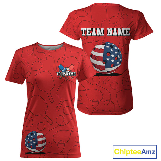 Custom Red Patriotic Pickleball T-Shirt For Women Outfits US Flag Pickleball Jersey NYN0918