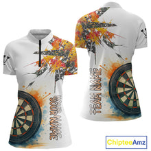 Load image into Gallery viewer, Custom Grey And Yellow Splashed Dartboard Darts 1/4-Zip Shirt For Women Darts Team Jerseys NYN0948