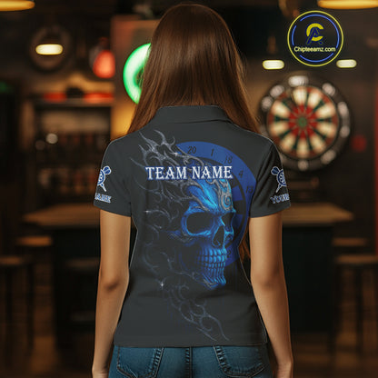Custom Blue Skull Dartboard Polo Dart Shirt Personalized Outfits Dart Jersey For Women NYN1316