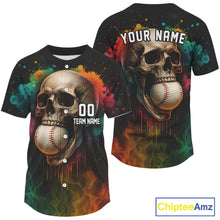 Load image into Gallery viewer, Custom Splashed Colorful Skull Baseball Shirt For Men Outfit Skull Baseball Jerseys NYN1326